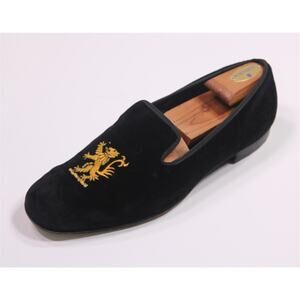 Peal & Co Brooks Brothers Black Velvet Lion Coats of Arms Slippers UK 11.5 US 12